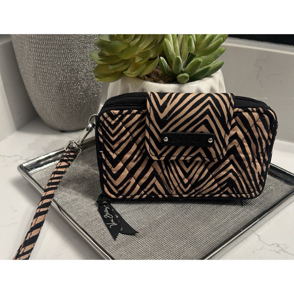 Vera Bradley Petite Trifold Cotton Wallet Tiger Animal Print Carmel Brown